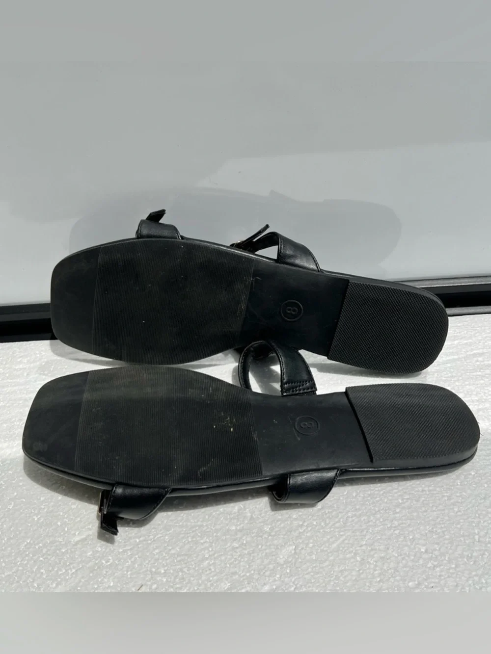 A New Day Black Buckle Square Toe Flat Sandals Size 8